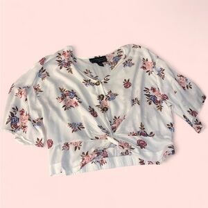 Polly & Esther White Floral Bell-Sleeve Top